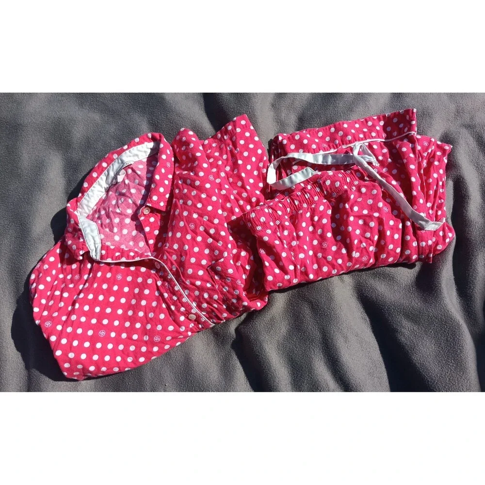 Victoria Secret XL Hot Pink PJ Set ButtonUp Long Sleeve Drawstring Wide Leg Pant